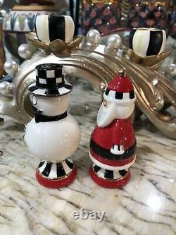 NIP MacKenzie-Childs Ceramic Checkmate Santa & Snowman Salt & Pepper Shakers