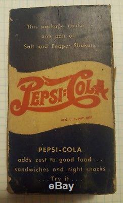 NOS Pepsi Cola Double Dot Vintage 1940s Salt & Pepper Shakers In Original Box