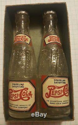 NOS Pepsi Cola Double Dot Vintage 1940s Salt & Pepper Shakers In Original Box
