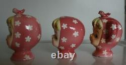 Napco Miss Cutie Pie Pink Salt & Pepper Shakers with Allspice 3 piece set RARE