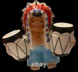 Native American boy chief 3 piece Salt and Pepper Shakers RARE Vintage 1950's