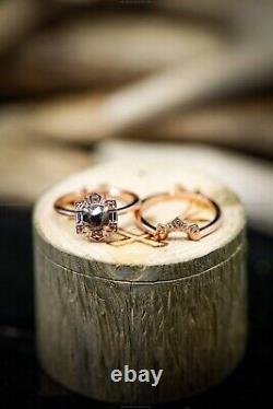 Natural Diamond Salt and Pepper Art Deco Wedding Ring 14k Rose Gold Fine Jewelry
