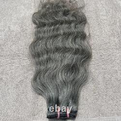 Natural Wavy Salt and Pepper Grey Human Hair weft Bundle Extensions