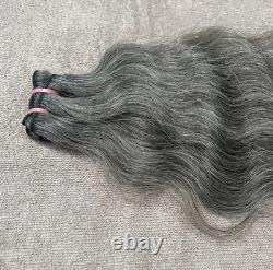 Natural Wavy Salt and Pepper Grey Human Hair weft Bundle Extensions