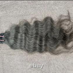 Natural Wavy Salt and Pepper Grey Human Hair weft Bundle Extensions