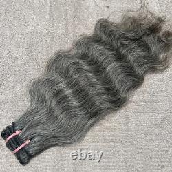 Natural Wavy Salt and Pepper Grey Human Hair weft Bundle Extensions