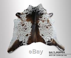 New Brazilian Cowhide Rug Leather TRICOLOR SALT AND PEPPER 6'x6' Cow Hide