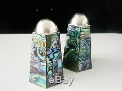 New Zealand Sterling Silver & Paua Shell Salt & Pepper Shakers, 20th Century