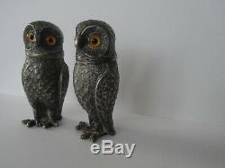 Nice Antique Vintage Silver Plated Novelty Owl Salt & Pepper Cruet Set