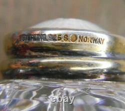 Norway Sterling & Guilloche Enamel Crystal Salt / Pepper Shaker Set Vintage New