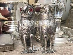 Novelty Figural Owl Salt & Pepper Shakers Sterling Silver Tiffany & Co