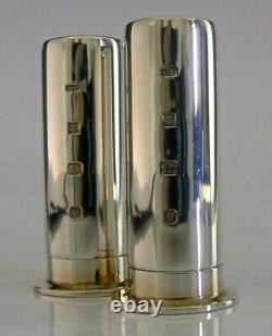 Novely English Solid Sterling Silver Shotgun Shell Salt & Pepper Pots 1998