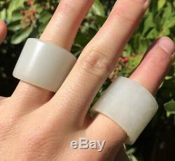 Old Chinese Silver Floral White Celadon Nephrite ARCHER'S Jade Ring Salt Pepper