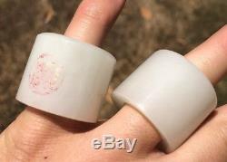 Old Chinese Silver Floral White Celadon Nephrite ARCHER'S Jade Ring Salt Pepper