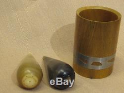 Orig. Rare Aubock salt and pepper shakers in stand / horn / Mid-Century / Vienna