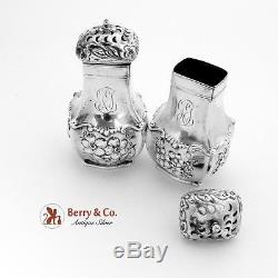 Ornate Repousse Salt And Pepper Shakers Sterling Silver Knowles 1890