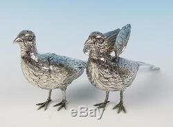 Pair German Silver Figural Pheasant Salt & Pepper Shakers Pot 800 Table Ornament