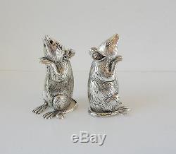Pair Novelty 800 Silver Novelty Mouse Mice Salt & Pepper Shakers Stamped