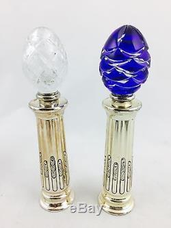 Pair of Faberge Tall Cut Crystal and Silverplate Salt and Pepper Grinders