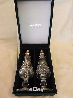 Pair of Neiman Marcus Cut Glass Salt & Pepper Shakers with Silverplate