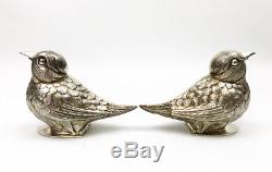 Pair of Sterling Silver Bird Salt and Pepper Shakers, Portugal, Hallmarked