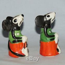 Pair very early Mickey Mouse Minnie Mouse salt and peppers Made in Japan c. 1930s