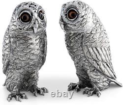 Pewter Metal Owl Salt and Pepper Shaker Set with Hand-Painted Eyes Thanksgiving