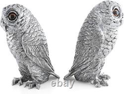 Pewter Metal Owl Salt and Pepper Shaker Set with Hand-Painted Eyes Thanksgiving