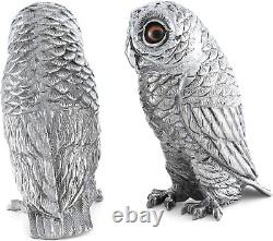 Pewter Metal Owl Salt and Pepper Shaker Set with Hand-Painted Eyes Thanksgiving