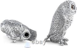 Pewter Metal Owl Salt and Pepper Shaker Set with Hand-Painted Eyes Thanksgiving