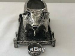 Pierre Deux Pewter Cow Creamer & Rooster/Hen Salt & Pepper Shakers With Tray