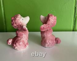 Pink Poodle Dogs Vintage MCM Salt & Pepper Shakers Set ceramic figurines Japan
