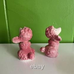 Pink Poodle Dogs Vintage MCM Salt & Pepper Shakers Set ceramic figurines Japan