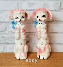 Pink Poodle Vintage Salt and Pepper Shakers Tall 7.5 inch figurines Japan