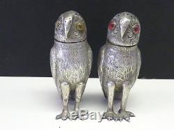 RARE 1873 TIFFANY & Co Novelty Figural OWL Sterling Silver Salt & Pepper Shaker