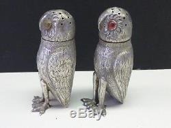 RARE 1873 TIFFANY & Co Novelty Figural OWL Sterling Silver Salt & Pepper Shaker