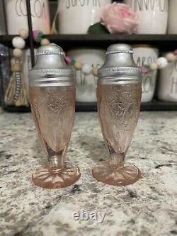 RARE Anchor Hocking Cameo Ballerina PINK Salt and Pepper Shakers READ INFO