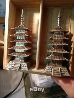 RARE Japanese 950 Sterling Pagoda Figural Salt & Pepper Shakers IWB, never used