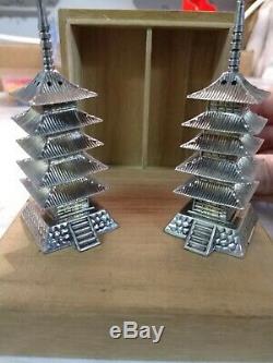 RARE Japanese 950 Sterling Pagoda Figural Salt & Pepper Shakers IWB, never used