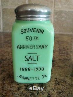 RARE McKee Jadeite Jadite 50th Anniversary Salt & Pepper Range Shakers 1888-1938