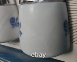 RARE NOS NIB VTG Blue Cornflower Salt & Pepper Set Milk Glass-Santa Barbara