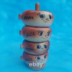 RARE STACKING Vintage Anthropomorphic Salt and Pepper Shakers JAPAN