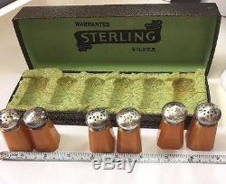RARE VINTAGE Sterling BAKELITE SALT & PEPPER Set of 6 BOXED NIB