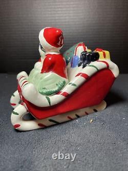 RARE VTG KREISS JAPAN SALT & PEPPER Candle Kissing Santa & Mrs Claus In Sleigh