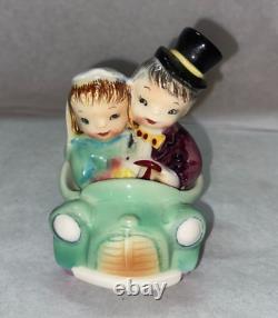 RARE Vintage 1950s PY Japan Bride Groom Couple in Car Salt Pepper Shakers MCM