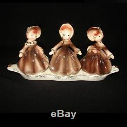 RARE Vintage Enesco Condiment Set GIRL Bell, Salt Pepper Shakers with Tray