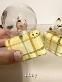 RARE Vintage Menshik Anthropomorphic Cat And Fish Bowl Salt And Pepper Shakers