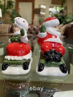 RARE Vintage Mr & Mrs Santa Claus Salt Pepper Shakers Set Sled Sleigh Lefton