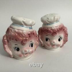 REPAIRED Vintage Lefton Pink Poodle Chef Salt and Pepper Shakers