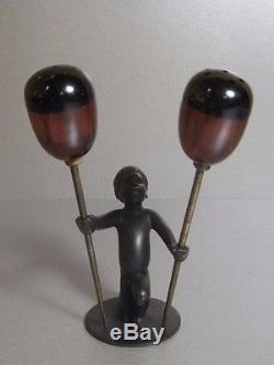 RICHARD ROHAC Austrian Bronze Black Boy Figure & BAKELITE Salt & Pepper Shakers